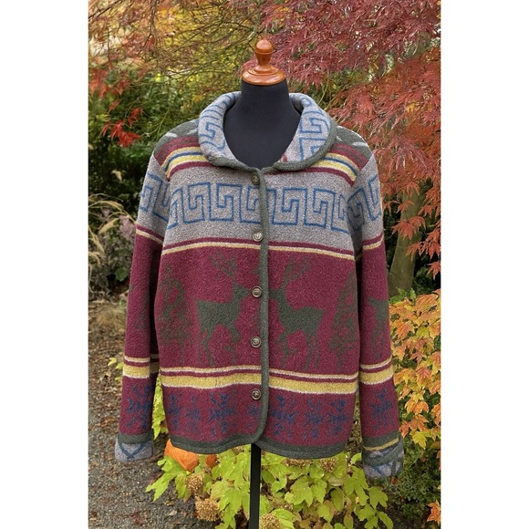 VTG 90s Ivy Blanket  Jacket Coat L Winter Northern Trees Deer Wool Made In USA - Picture 1 of 12
